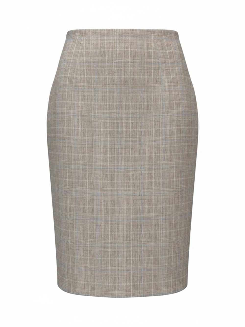 Vintage Larry Levine Neutral Plaid Pencil Skirt with Light Blue Threading